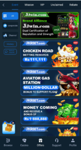 pkr bet game lobby with games catagory