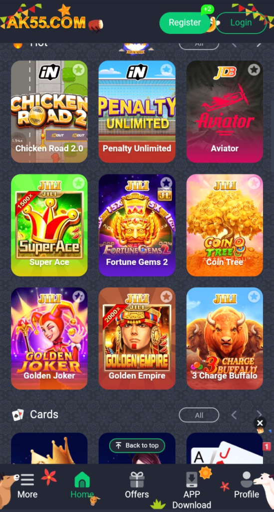 AK55 Game APK Lobby with different games